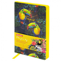 картинка Ежедневник недатированный B6 (127х186 мм), BRAUBERG VISTA, под кожу, гибкий, 136 л., "Toucan tropics", 112114 в разных цветах с печатью логотипа.