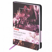 картинка Ежедневник недатированный B6 (127х186 мм), BRAUBERG VISTA, под кожу, твердый, срез фольга, 136 л., "Flowers", 112109 в разных цветах с печатью логотипа.