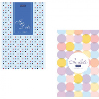 картинка Блокнот А5 146х205 мм, 50 л., склейка, ламинированная бумага, в точку, HATBER Premium, "Dots", 50Б5лA9к в разных цветах с печатью логотипа.