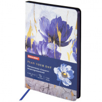 картинка Ежедневник недатированный А5 (138х213 мм), BRAUBERG VISTA, под кожу, гибкий, 136 л., "Blue flowers", 112013 в разных цветах с печатью логотипа.