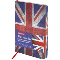 картинка Ежедневник недатированный А5 (138х213 мм), BRAUBERG VISTA, под кожу, гибкий, 136 л., "Great Britain", 112007 в разных цветах с печатью логотипа.